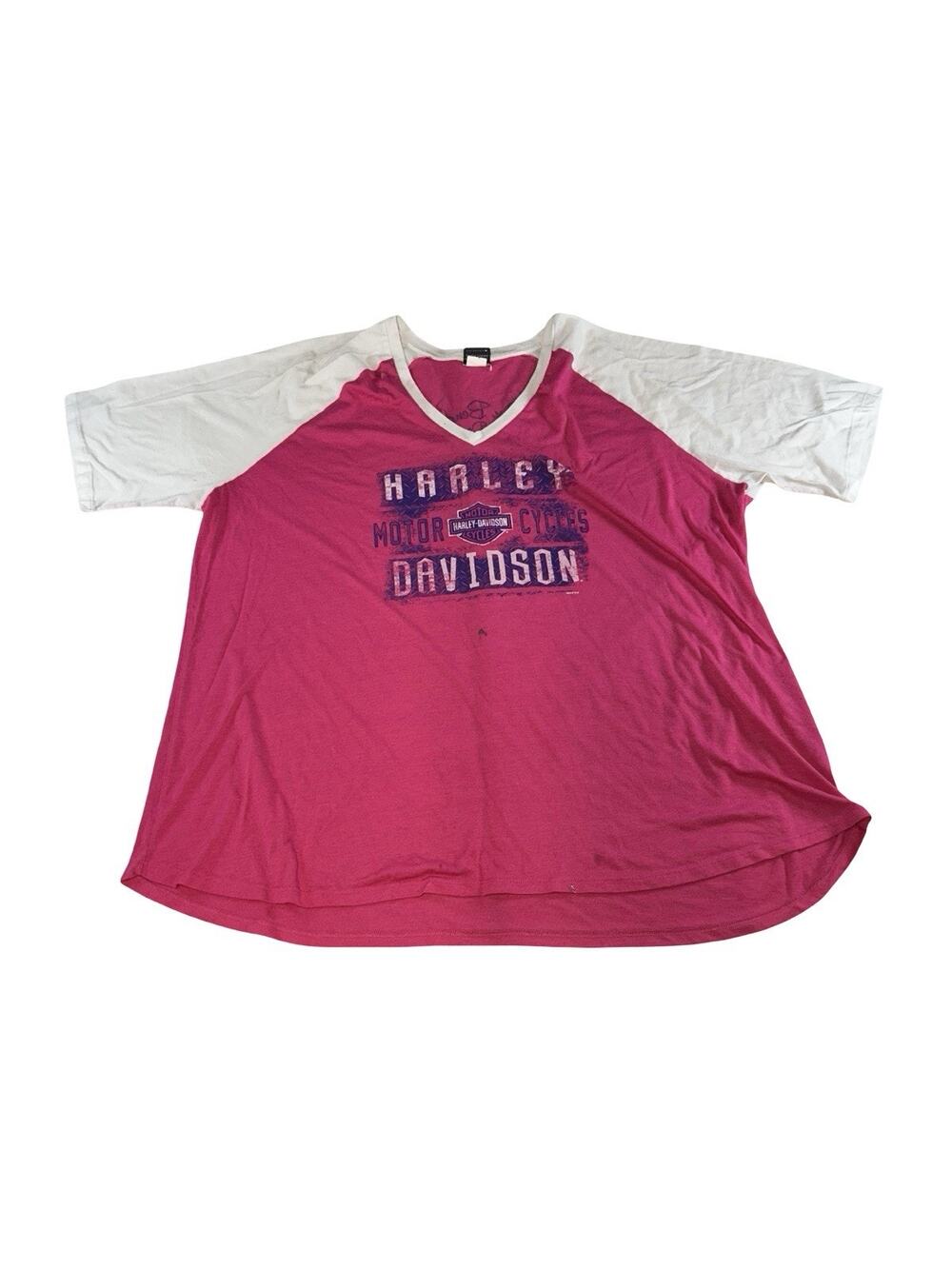 Harley-Davidson Women’s Pink White Xl Raglan Graphic Shirt Stained